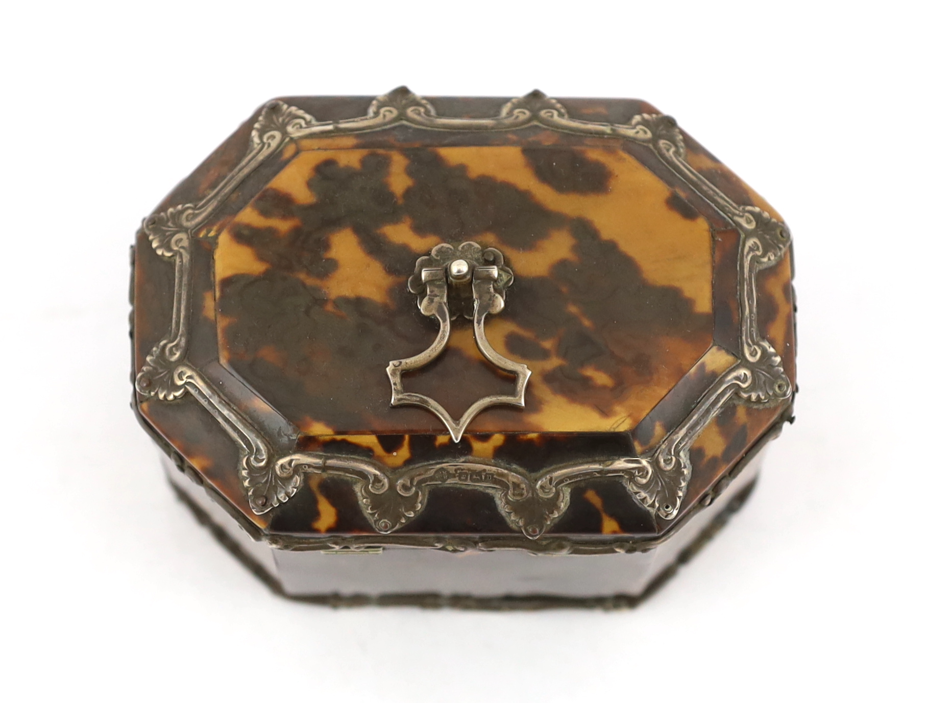 A Victorian silver mounted blond tortoiseshell tea caddy 11.5cm wide, 8cm deep, 9cm high